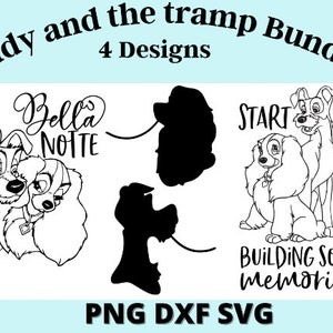 Lady and the Tramp Design Dog Love Digital Design Illustration Bundle Pack -SVG, PNG, DXF - Ready to print. Download now!