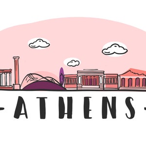 Logotipo de la ciudad de Atenas Skyline Digital Design Vector Pack Grecia. .AI. JPEG.PDF. Svg-Cómo disponible en la descripción