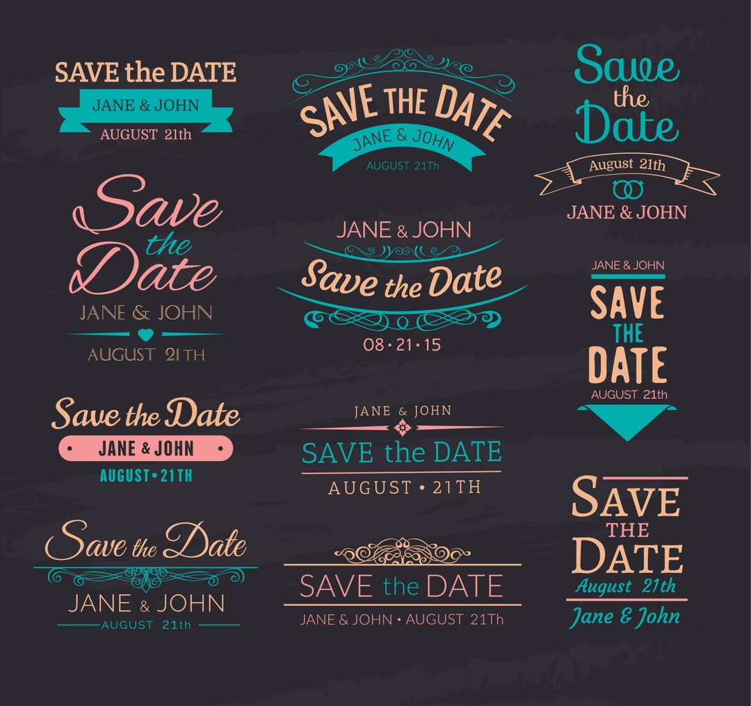Save the Date Chalk Elements Digital Design Editable Illustration Text ...