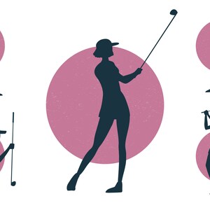 Pacote de ilustração de silhueta de menina esportiva de design digital de jogador de golfe feminino. Ai. PDF. JPEG.webp. SVG - Como fazer na descrição