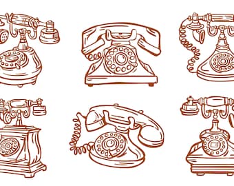 Antique Vintage Telephone Digital Illustration Editable Set Pack. Ai. PDF. JPEG. Svg-How to available in the description