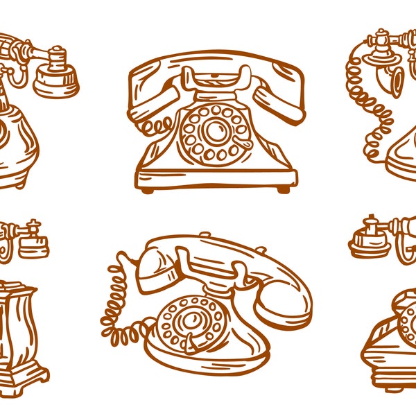 Antique Vintage Telephone Digital Illustration Editable Set Pack. Ai. PDF. JPEG. Svg-How to available in the description
