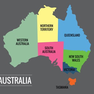 Secciones de Australia Mapa Digital Diseño HD Ilustración. Pdf. Ai. JpegSVG-Cómo estar disponible en la descripción