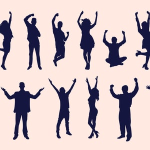 De gelukkige vrolijke mensen motie silhouet digitale ontwerptekeningillustratie. Pdf. Jpeg. AISVG-How beschikbaar in de beschrijving