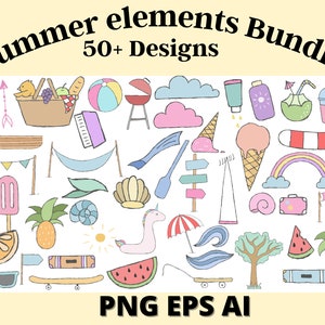 Mega paquete digital de ilustraciones de diseño de verano (PNG, EPS, AI)