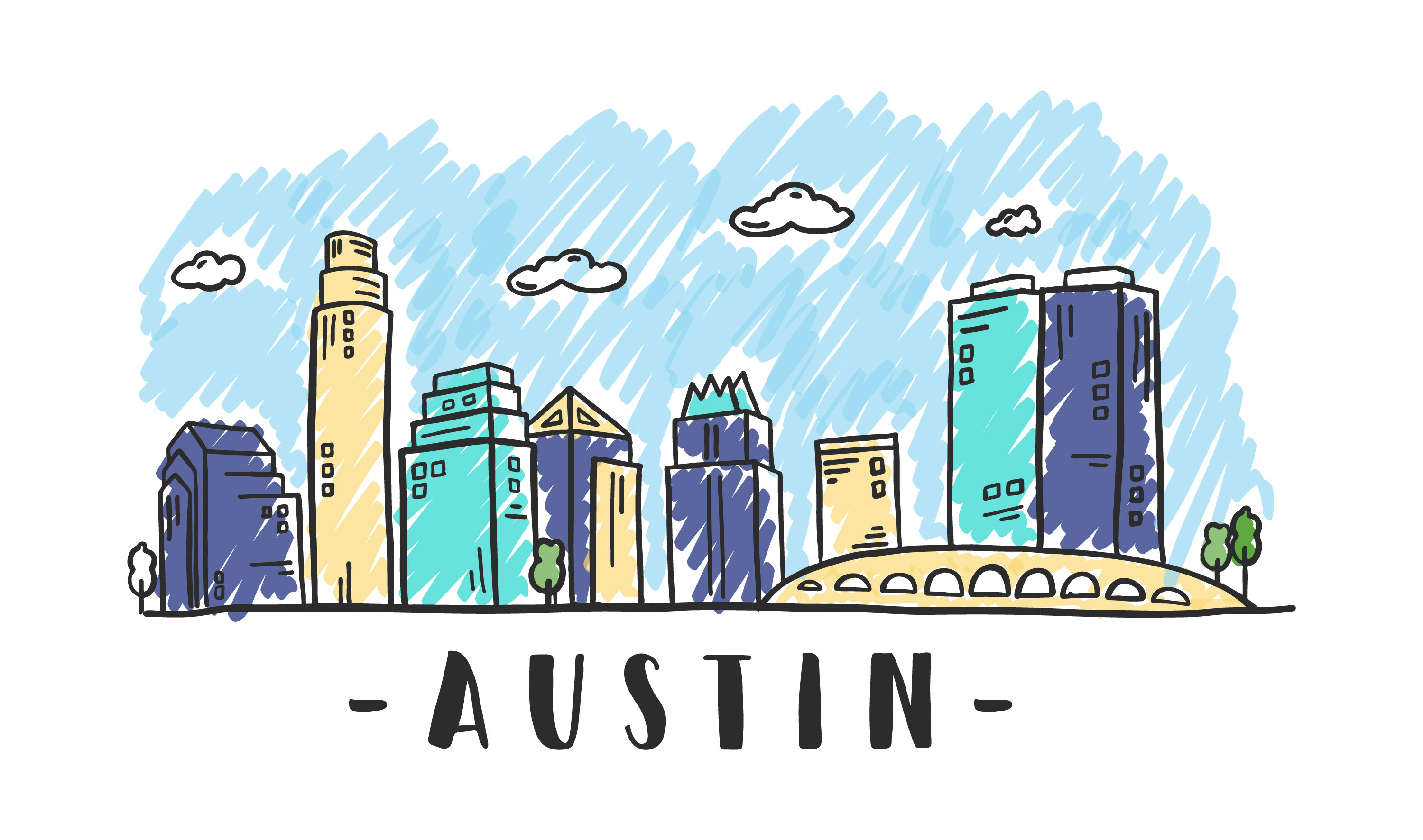 Austin City Capital Logo Skyline Digital Design Vector Pack Texas USA ...