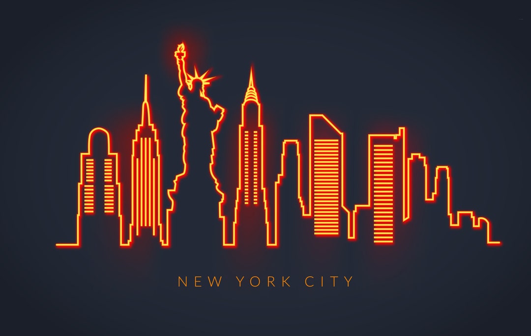 New York City Capital Logo Skyline Digital Design Vector Neon Pack USA ...