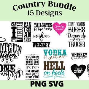 Country Bundle- PNG, SVG. Digital Design Illustration Art with Messages and Quotes. Print T-Shirt Ready