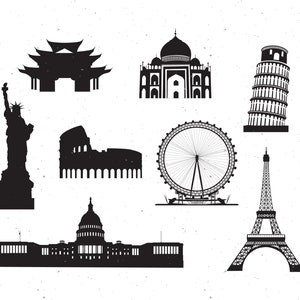 Famosi punti di riferimento della capitale in tutto il World Silhouette Digital Design Pack. AI. Jpg. Pdf. Svg-Come disponibile nella descrizione