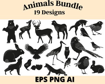 Forrest and Air Animals Digital Design Illustrations Bundle Pack -EPS,PNG,AI Digital Formats. Download now