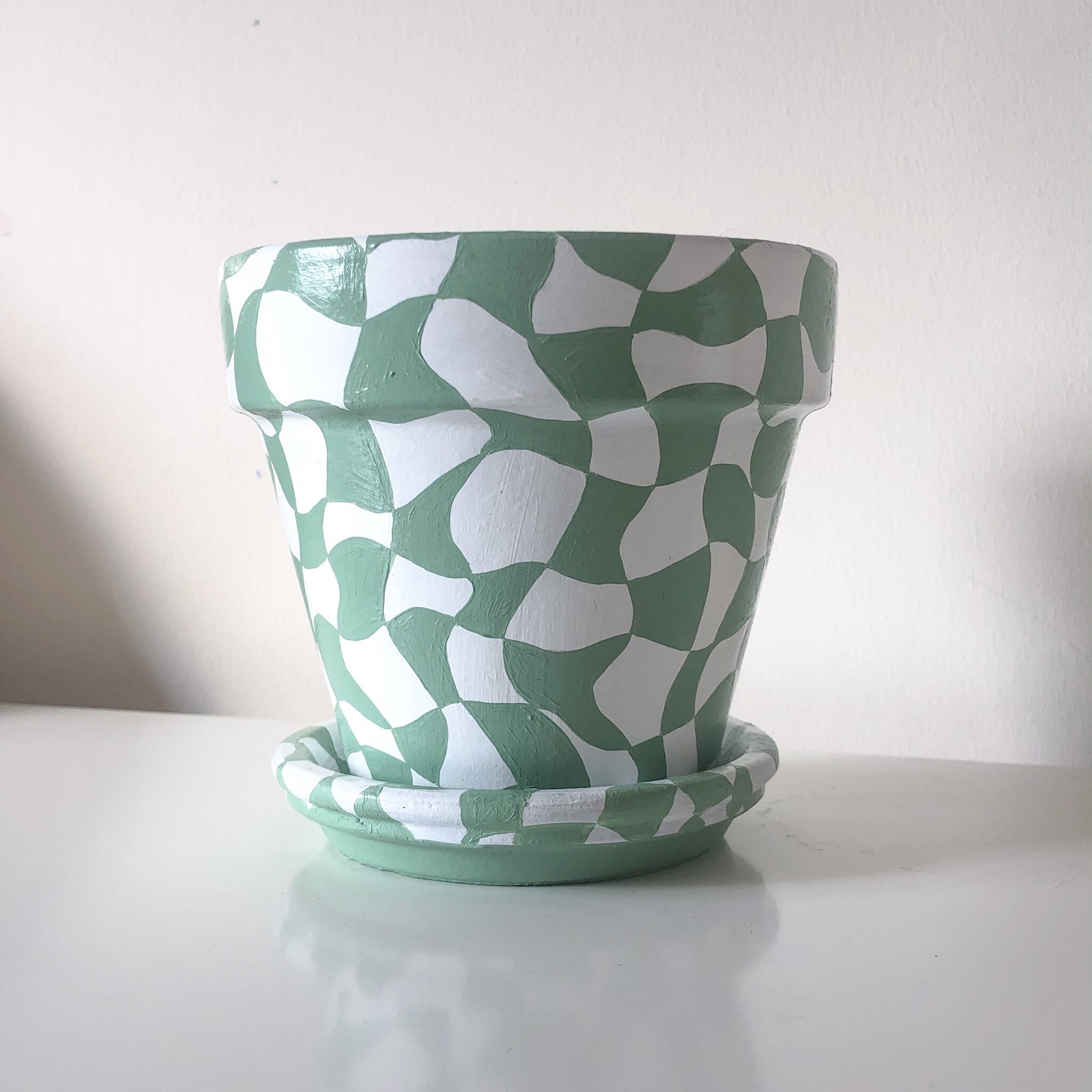 Checkered Hand Painted Plant Pot 13cm Etsy