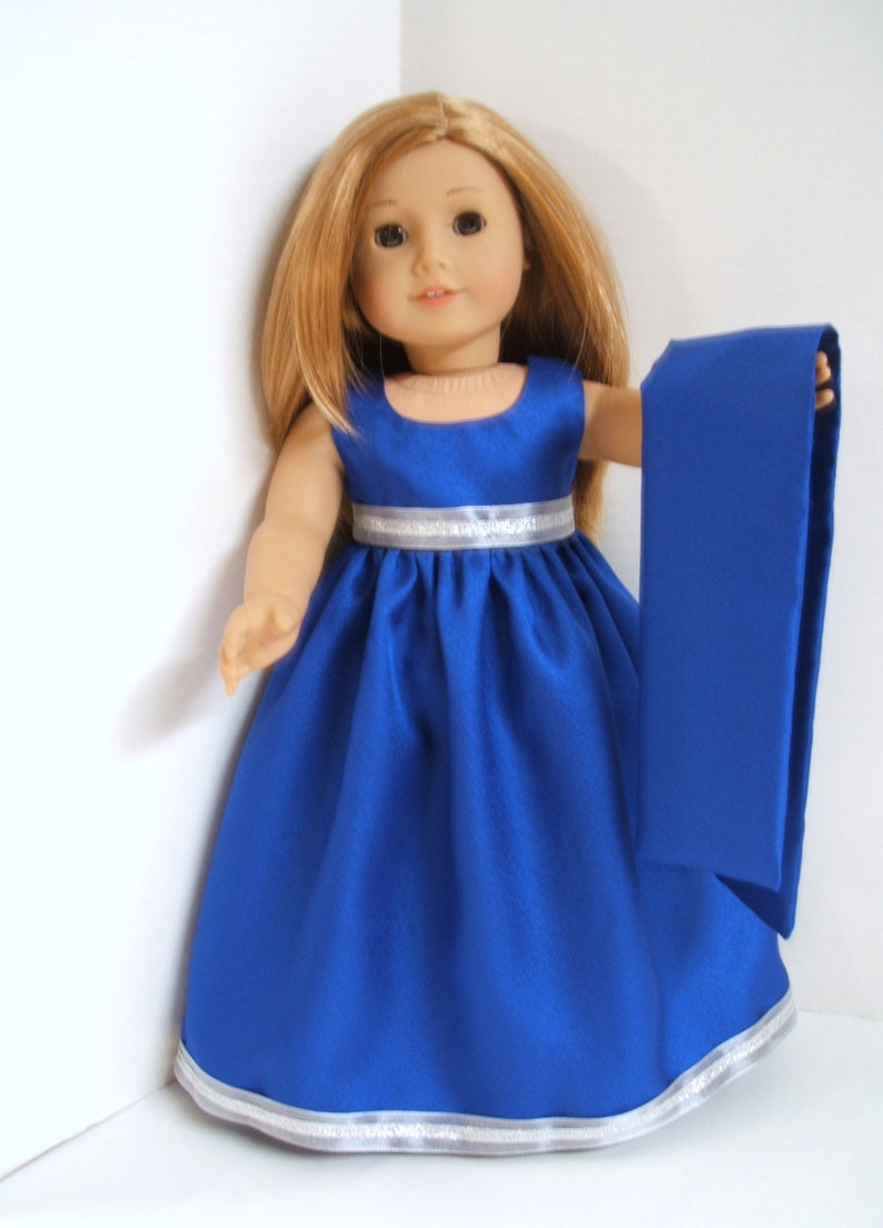 18 Inch Doll Dress Blue and Silver Gown Plus Accessories Handmade