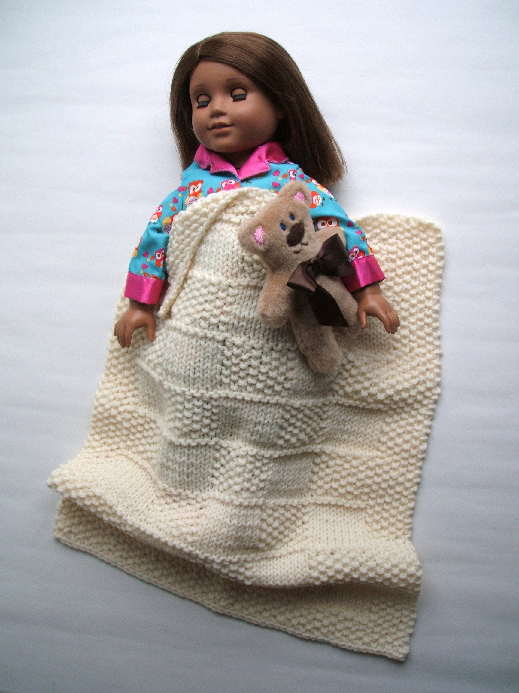 Doll Blanket with Teddy Bear Color Choice Hand Knit Doll Etsy
