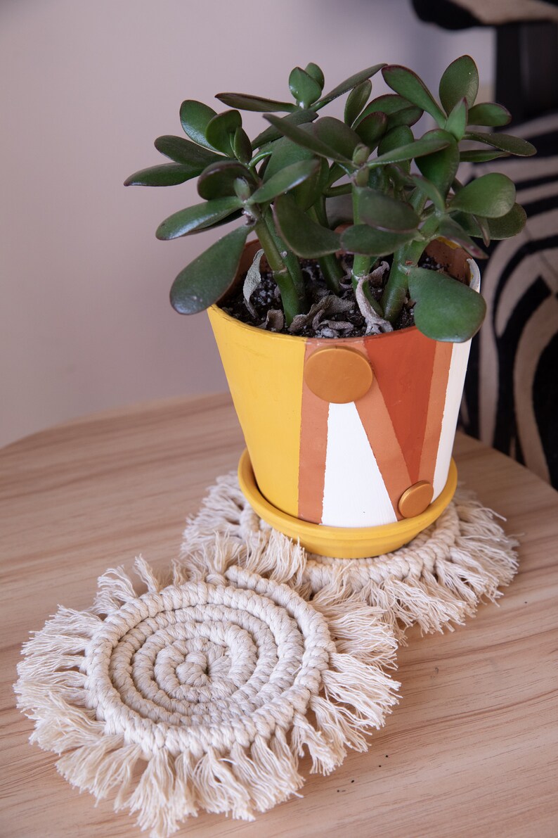 Macrame Coaster/Plant Base BOHO Coasters Decorative Plant