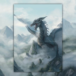 Ruler of Mountains | Fantasy Art Dragon Bookmark Mountains Fantasy Bookish Art Fantasy Dragon Art Postcard
