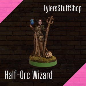 Painted Female Half-Orc Wizard D&D Miniature, Tabletop Gaming Miniature