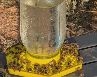 Bee Feeder for Small Mouth Mason Jars - Bee Insect Waterer - Gift for Beekeeper - Automatic Feeder Dish - Honeycombed Auto Water Dispenser