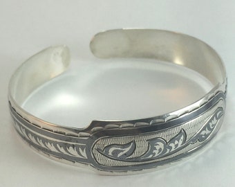 Bracelet Vintage Argent 875 Niello émail Fleur - Artisanal, Années 70, Occasion