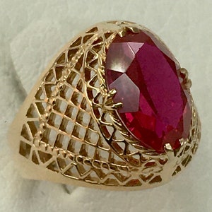 Chic Vintage Original Rose Gold 583 14k Ring with Ruby (lab. created) 4,69 g,  Ruby Rose Gold Ring 14k, Gift for Her, Rose Gold 583 14k
