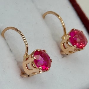 Chic Vintage Original Rose Gold 583 14k Earrings With Ruby (lab.created) 1,78 g, Solid Rose Gold 583 14k, Gift for her