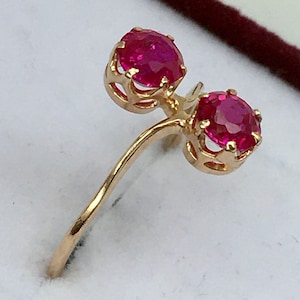 Vintage 14k 583 Rose Gold Ruby Ring, US 6.5