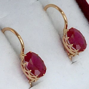 Chic Vintage Original Rose Gold 583 14k Earrings With Ruby (lab.created) 1,88 g, Solid Rose Gold 583 14k, Gift for her
