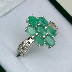 Chic Vintage Original Sterling Silver 925 Ring with Emerald Stone & Cubic Zirconia , Gift for Her, Sterling Silver 925