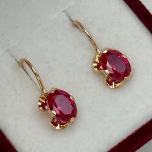 Chic Vintage Original Rose Gold 583 14k Earrings With Ruby, Solid Rose Gold 583 14k, Gift for her, Chic Earrings Ruby 583 14k