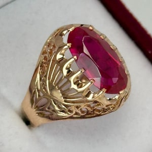 Vintage Original Rose Gold 583 14k Ring with Ruby 9.5 US  7,18 g, Ruby Rose Gold Ring 14k, Gift for Her, Rose Gold 583 14k