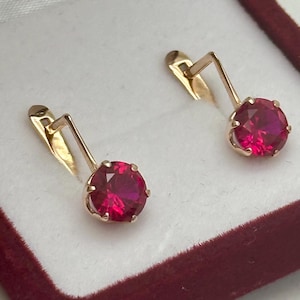 Chic Vintage Original Rose Gold 583 14k Earrings With Ruby (lab.created) 2,72 g, Solid Rose Gold 583 14k, Gift for her