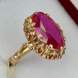 Chic Vintage Original Rose Gold 14K 583 New Ring with Tag, Ruby,  Ruby Rose Gold Ring 14K, Gift for Her, Rose Gold 583 14K