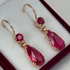 Chic Vintage Original Rose Gold 583 14k Earrings With Ruby 4,87 g.