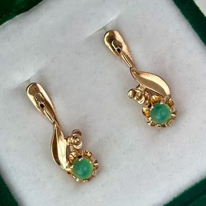 Chic Vintage Original Rose Gold 583 14k Earrings with Natural Chrysoprase 3,06g, Solid Gold 14k, Gift for her, Chic Earrings 583 14k