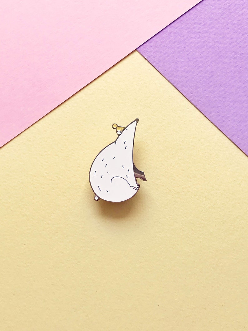 White polar bear in the yellow hat. Enamel pin, badge, brooch image 4