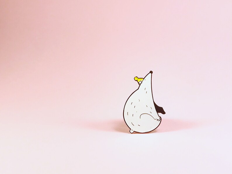 White polar bear in the yellow hat. Enamel pin, badge, brooch image 1