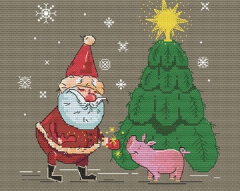 Digital cross-stitch pattern (Santa Claus and little pig)