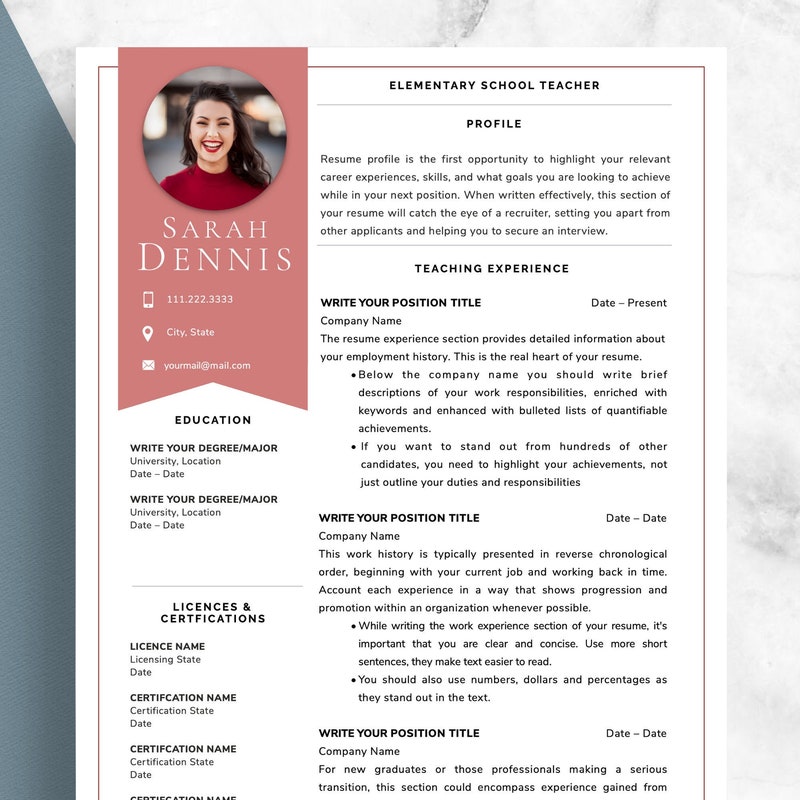 Teacher Resume Etsy Teacher Resume Etsy