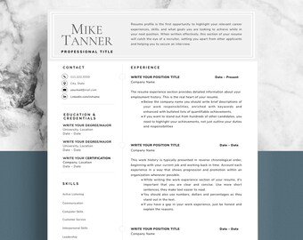 Resume Template Cv Template For Word Printable Social Etsy