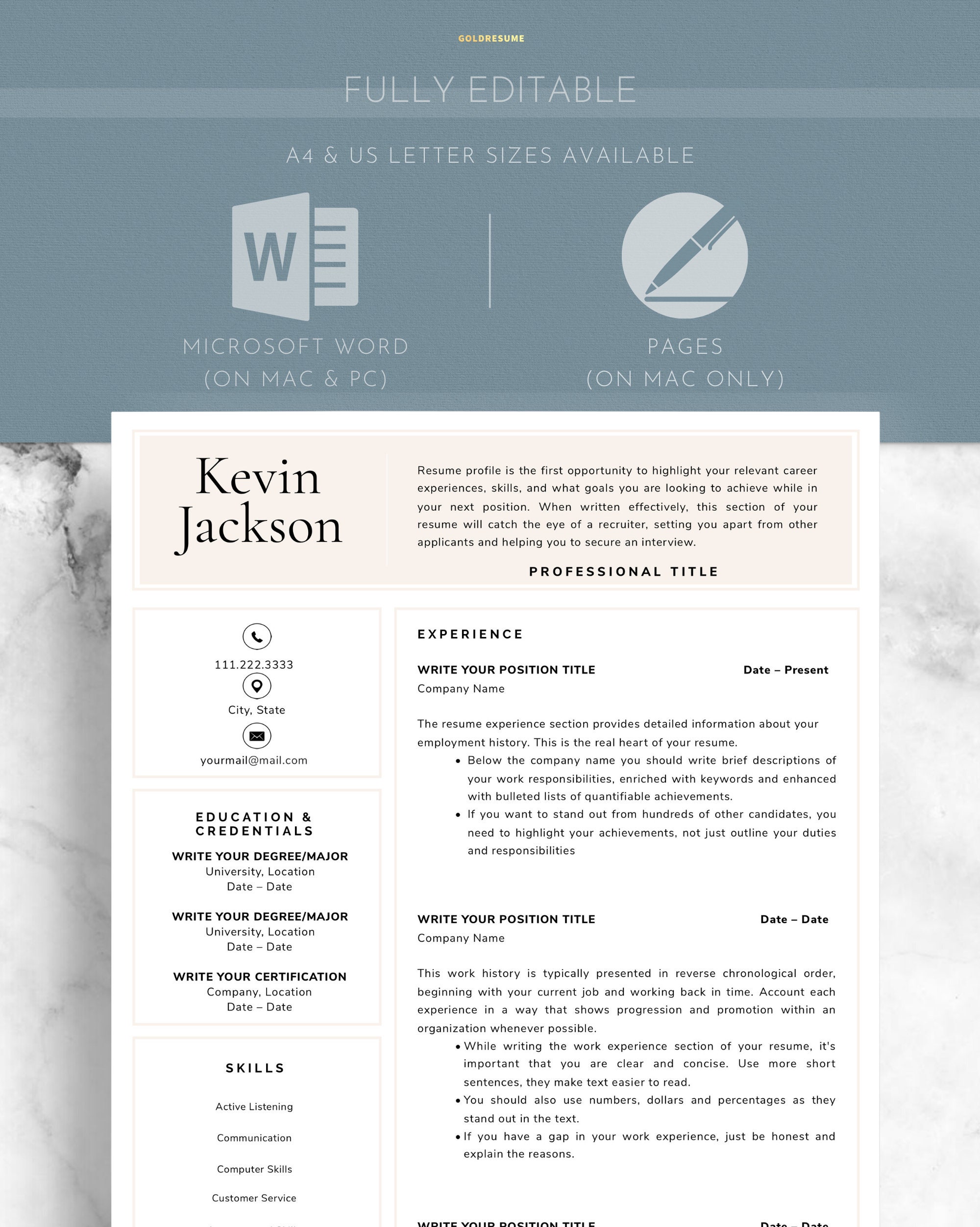 Resume Template for Word, Pages Cover Letter Template References ...