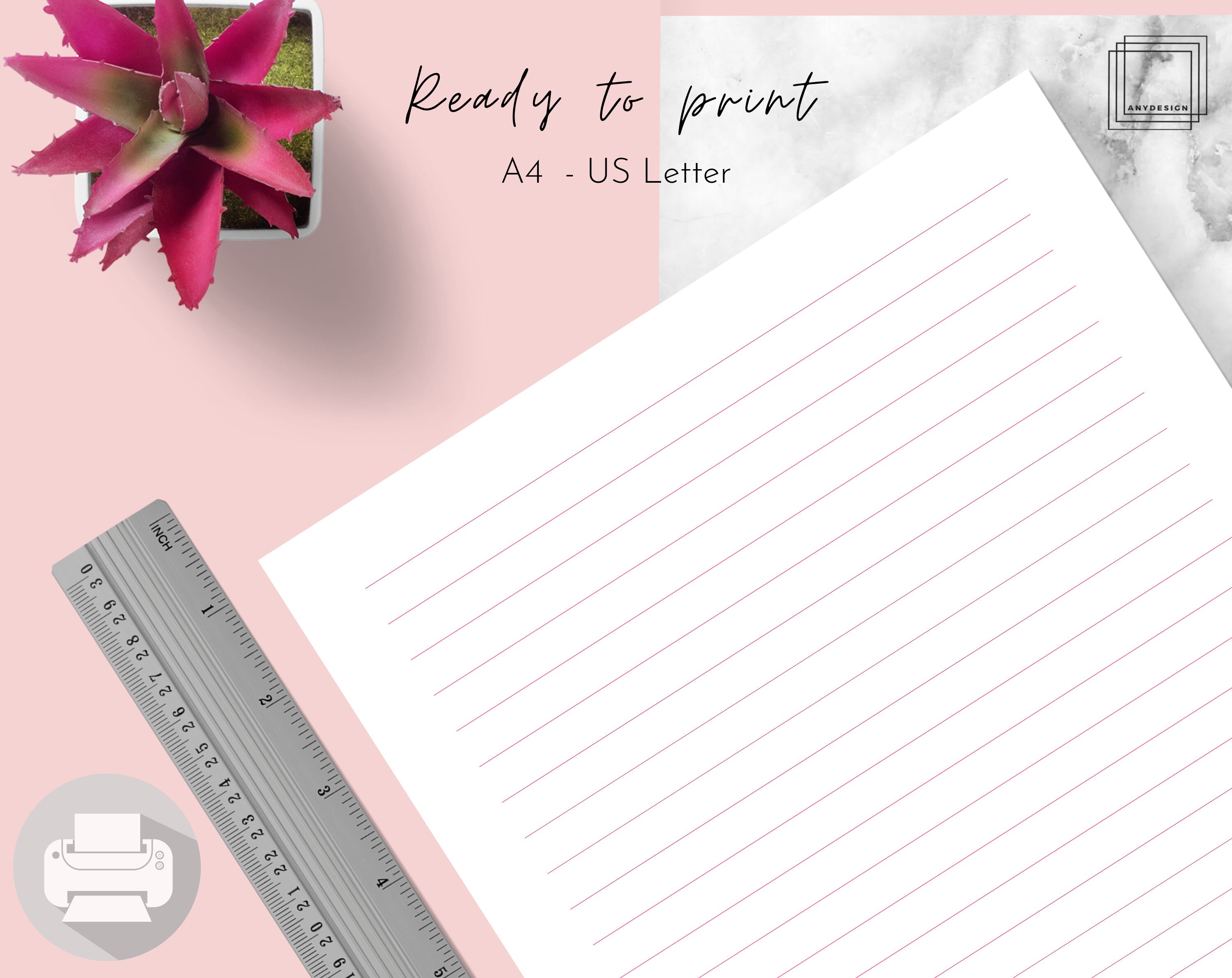 Pink Ruled Lined Paper Note Taking Printable & Digital Set Etsy Australia