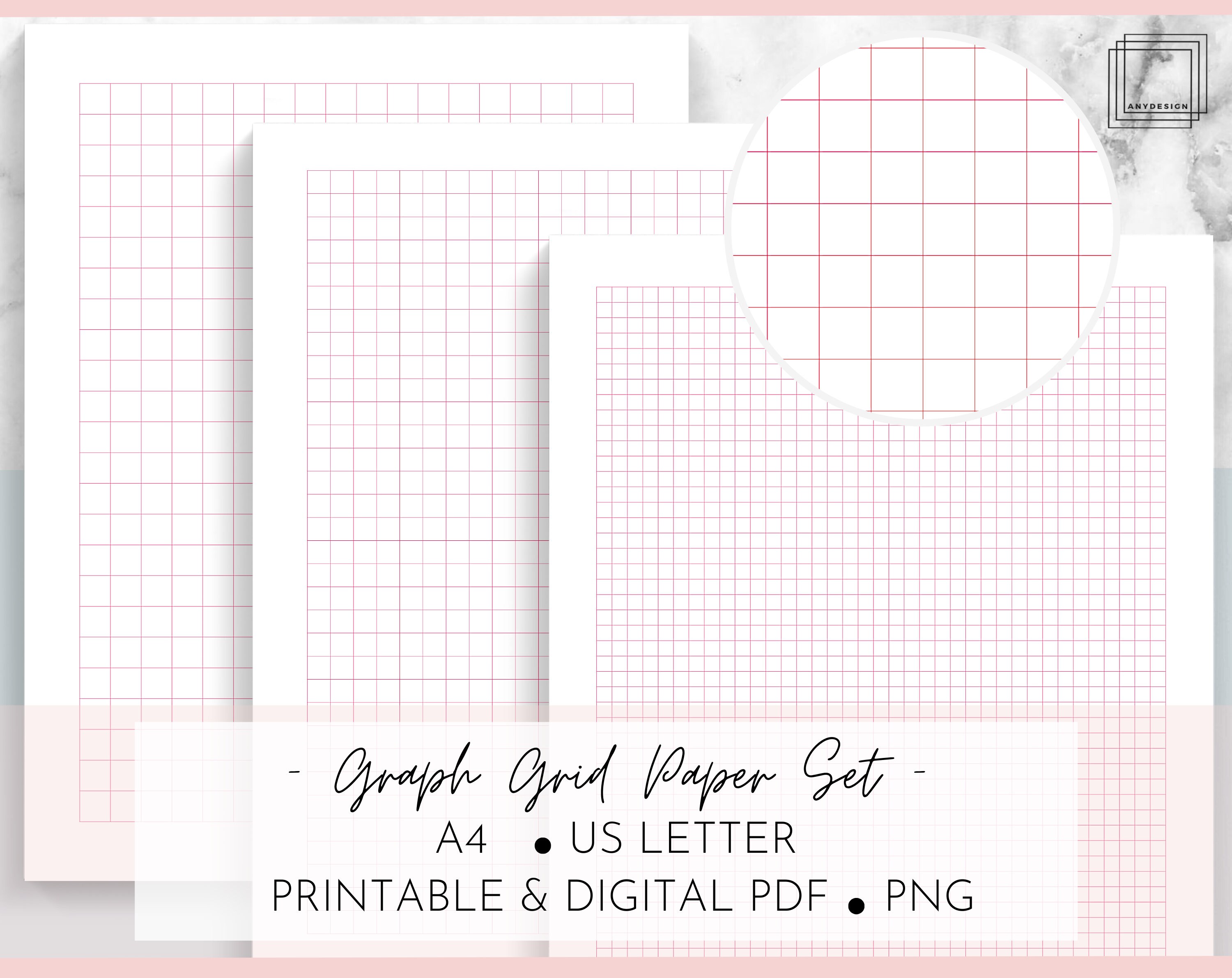 Pink Graph Grid Paper Note Taking Printable & Digital Set A4, Letter