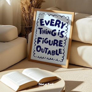 Everything Is Figureoutable Print, Navy Blue Motivational Wall Art, Uplifting & Inspirational Quote Poster, Office Dorm Affirmation Decor