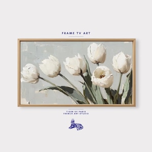 Tulips Painting for Samsung Frame TV Art | Neutral Floral TV Art | Vintage Floral TV Screensaver | Pastel Botanical Artwork | Winter Flower
