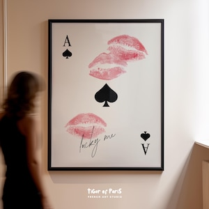 Ace of Spades Wall Art, Retro Playing Card Print, Femme Fatale Kiss Lips Poster, Trendy Apartment Decor, Vintage Casino Aesthetic Download