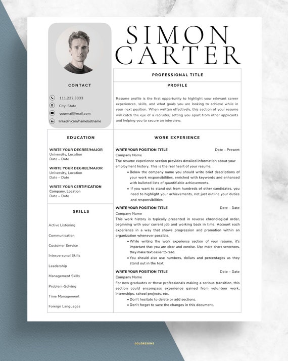 Modern Resume Template Professional Resume Template | Etsy