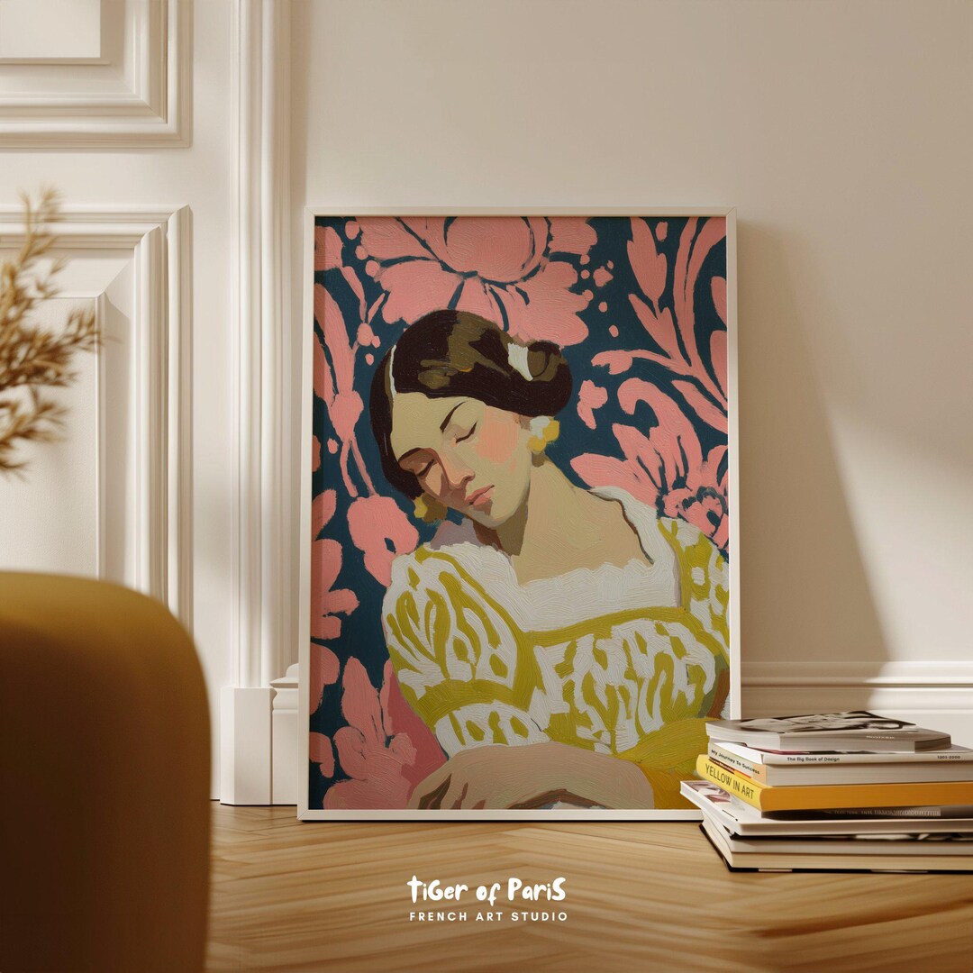 Woman Yellow Dress Floral Portrait Wall Art Print (digital Download) - Etsy