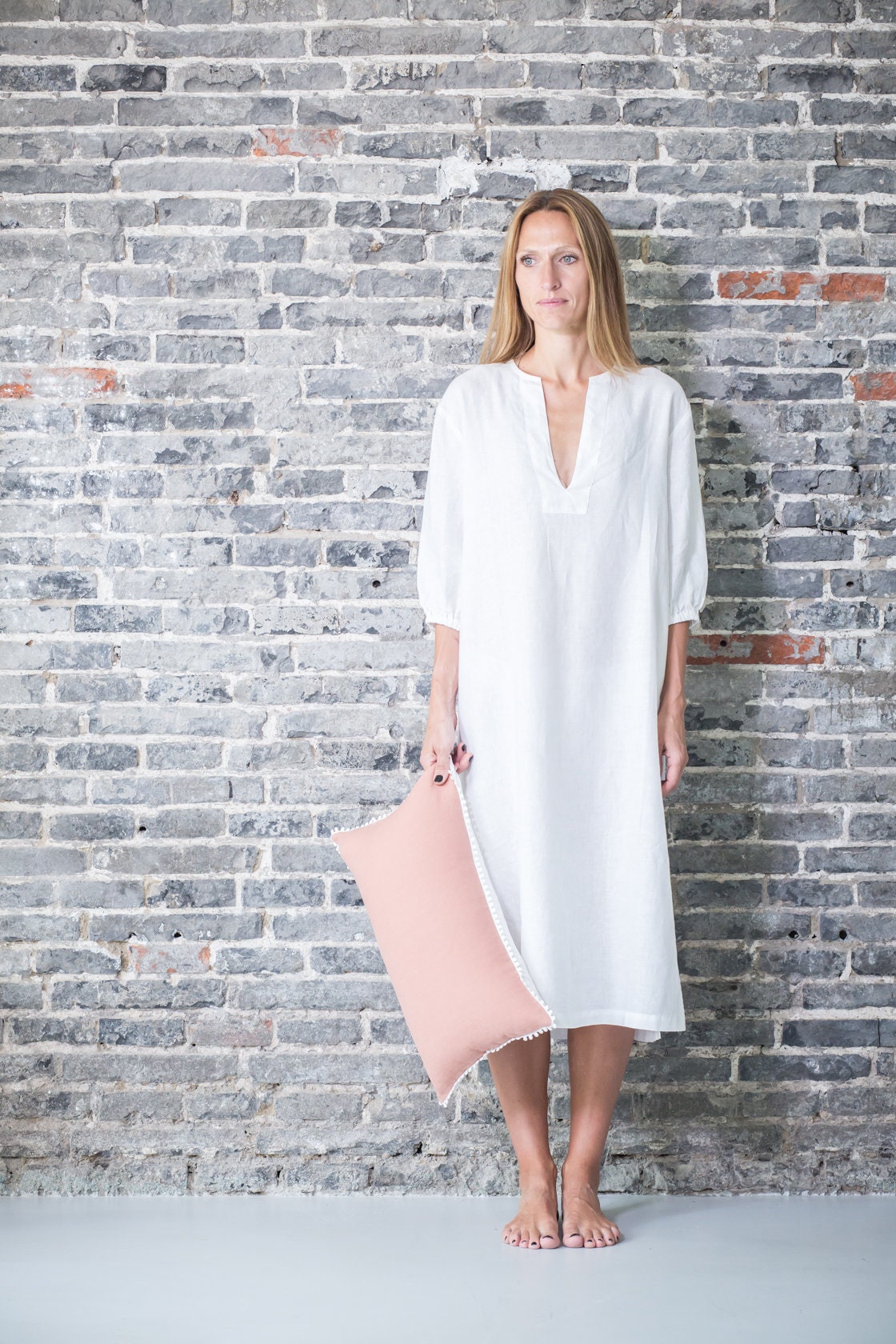 Off-white Linen Kaftan Long Beach Dress ...