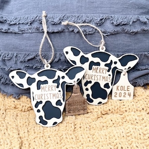 Cow Tag Ornament - Personalized Christmas Ornament - Personalized - Cow with Cow Tag Ornament - Christmas Ornament With Name - Wooden