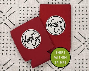 Kansas City Neoprene Can Cooler - With Leatherette Patch - Kansas City - Tailgating Can Cooler - Kansas City - Football - KC