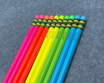 Personalized Neon Pencils - Customized Pencils - Neon Pencils with Name - With Saying - Back to School Supplies